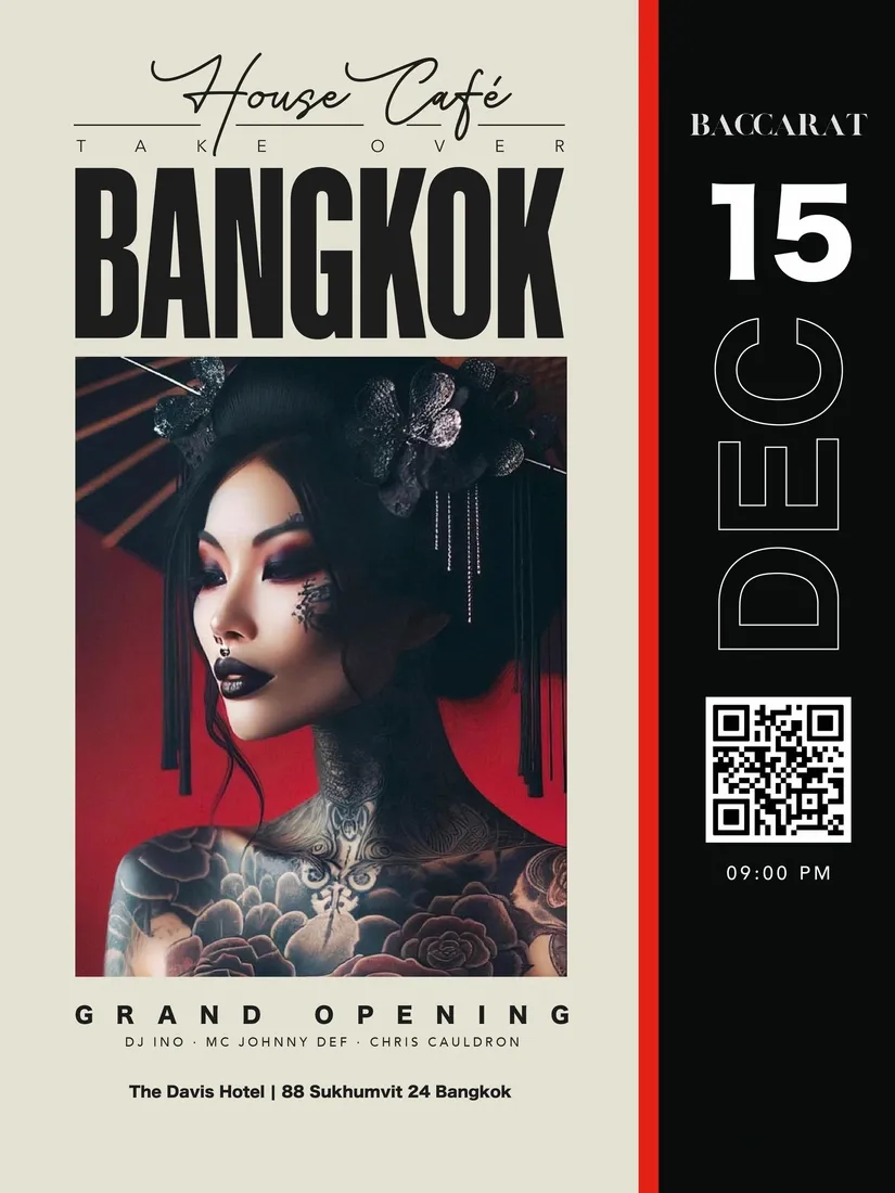 House Café flyer: December 15, grand opening, Baccarat, Bangkok