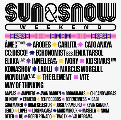 Sun & Snow Weekend, line-up with DJ INO, Âme, Carlita, Innellea and Monolink